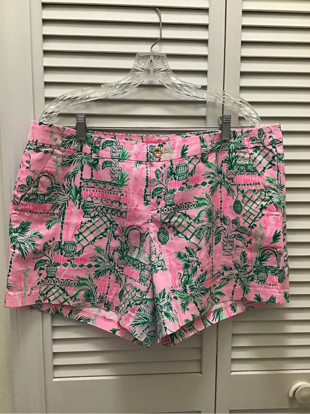 Lilly Pulitzer Pink Shorts with Green Tropical Motif